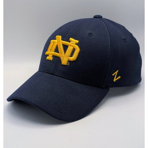 Notre Dame Zephyr Fitted Hat Cap Navy Blue Fighting Irish NCAA M/L Clover ND - Picture 1 of 5